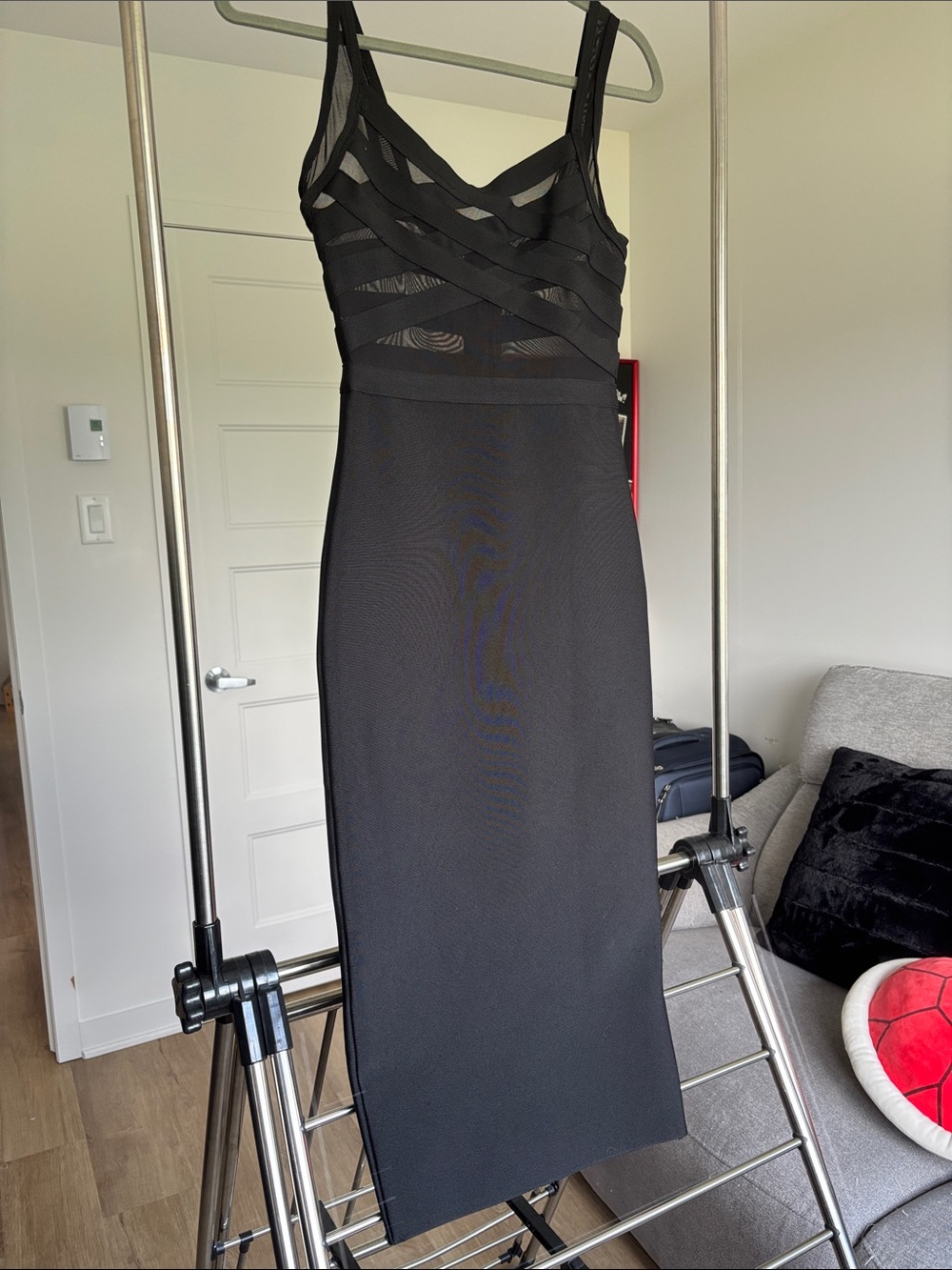 Black Mesh-Detail Midi Dress bandage style